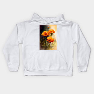 Beauitful Orange Marigolds Watercolor Design Kids Hoodie